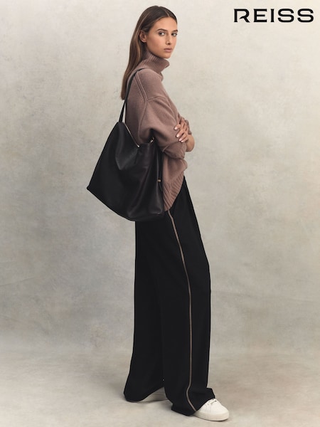 Reiss Black Remi Elasticated Side Stripe Wide Leg Trousers (N72391) | £138