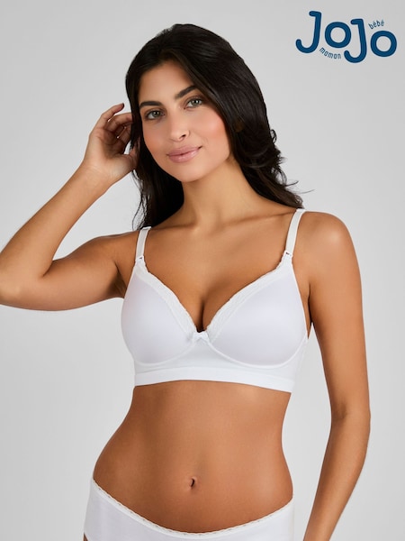 JoJo Maman Bébé White Emma-Jane Lace Trim Nursing T-Shirt Bra (N72396) | £25