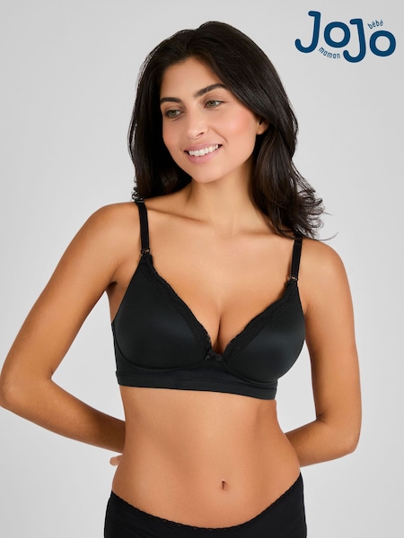 JoJo Maman Bébé Black Emma-Jane Lace Trim Nursing T-Shirt Bra (N72407) | £25