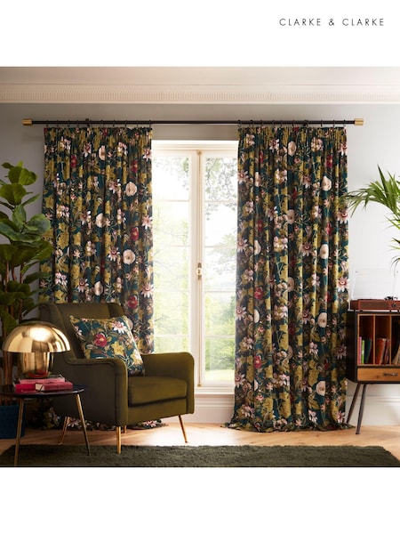 Clarke and Clarke Emerald Passiflora Eyelet Curtain (N72555) | £100 - £220