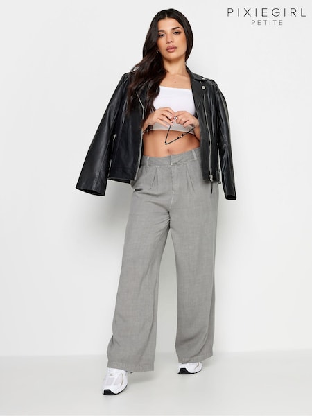 PixieGirl Petite Grey Smart 100% Cotton Trousers (N72766) | £31