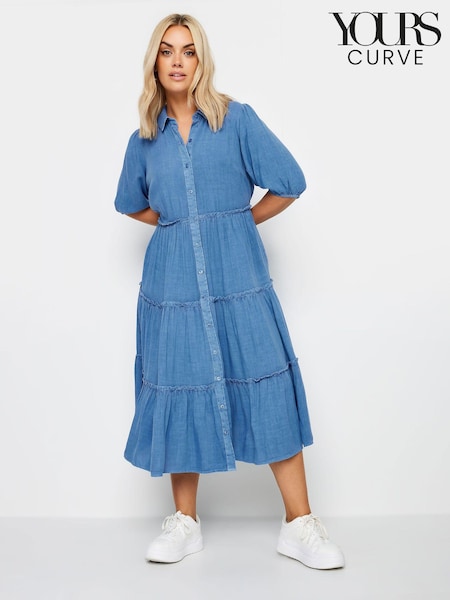 Yours Curve Blue Midi Shirt Dress (N72882) | £34