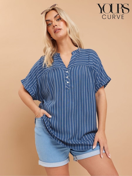 Yours Curve Blue Stripe Notchneck Blouse (N72901) | £27