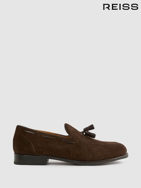 Reiss Dark Brown Clayton Tasselled Suede Loafers (N73084) | £228