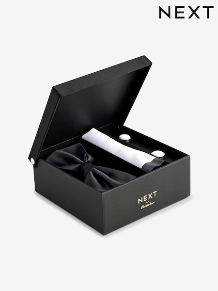 Black Bow Tie Pocket Square And Cufflinks Gift Box Set (N73437) | £35