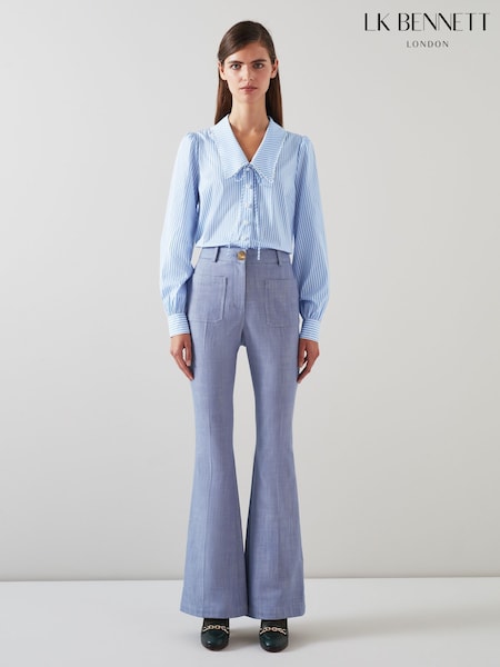 LK Bennett Blue Beecham Stripe Cotton Rich Blouse (N73581) | £179