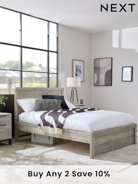 Grey Oak Effect Bronx Wooden Bed Frame (N73621) | £465 - £565