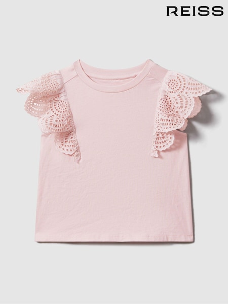 Pink - Reiss Jasmine Cotton Broderie Top
