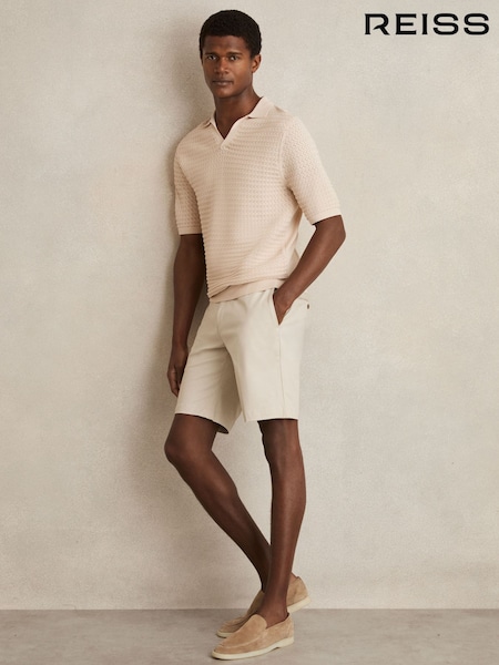 Reiss Stone Oe Sigmund Pointelle Open-Collar Polo Shirt (N74230) | £78