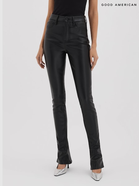 Good American Black Faux Leather Slim Bootcut Trousers (N74274) | £176