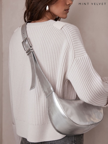 Mint Velvet Silver Leather Cross-Body Bag (N74469) | £119