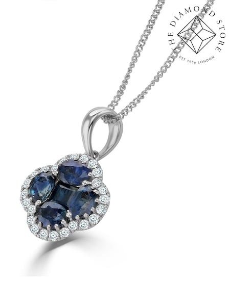 The Diamond Store Saphire 1.08ct Diamond 9k White Gold Clover Necklace (N74611) | £675