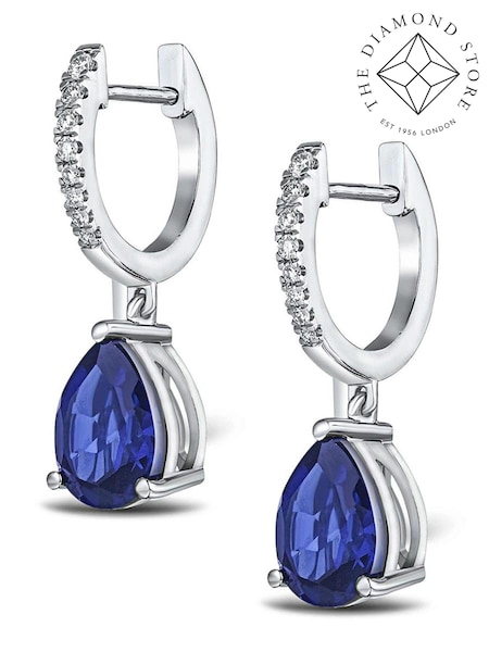The Diamond Store Blue Astra 6.50ct Lab Sapphire And Diamond Pear Earrings (N74668) | £229