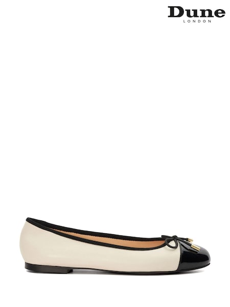 Dune London Cream Standard Fit Highest Flexible Sole Contrast Leather Ballerina Flats (N74698) | £79