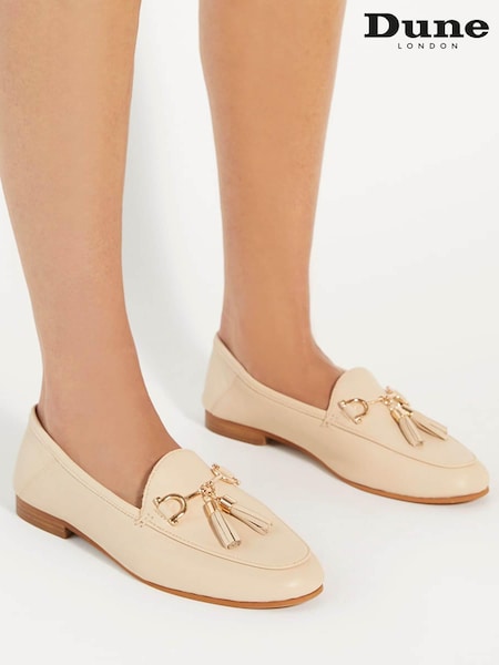Dune London Cream Standard Fit Flexible Sole Graysons Tassel Leather Loafers (N74723) | £89