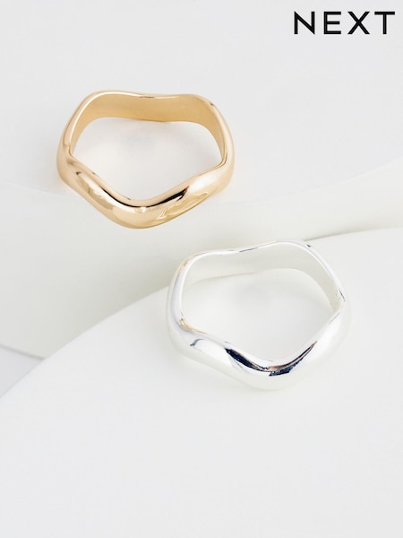 Gold/Silver Tone Wave Rings 2 Pack (N74815) | £7.50