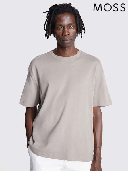 MOSS Natural Heavy Weight 100% Cotton Chocolate Crew Neck T-Shirt (N74879) | £22