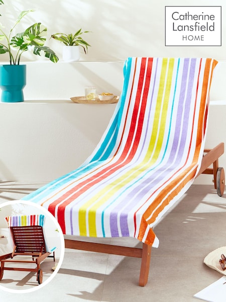 Catherine Lansfield White 100% Cotton Rainbow Stripe Extra Long Beach Towel (N75146) | £16