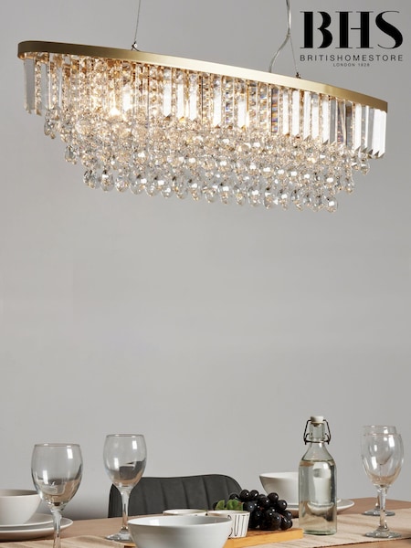 BHS Satin Brass Paladina Crystal 5 Light Linear Pendant Bar Ceiling Light (N75173) | £200