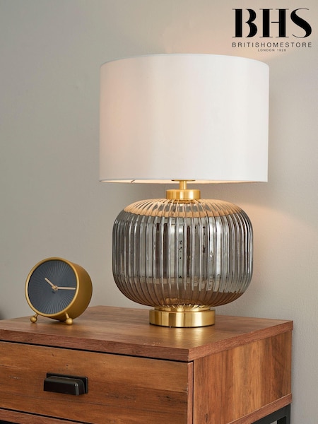 BHS Satin Brass Lyna Smoke Glass Table Lamp (N75178) | £80