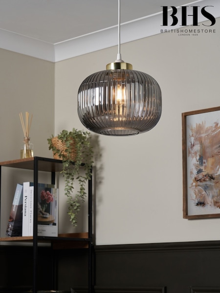 BHS Satin Brass Lyna Smoke Glass Easy Fit Shade Ceiling Light (N75238) | £55