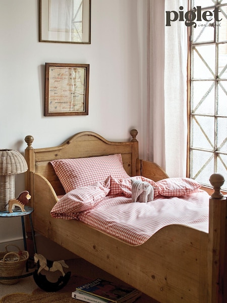 Piglet in Bed Red Dune Kids Gingham 100% Cotton Fitted Sheet (N75250) | £89