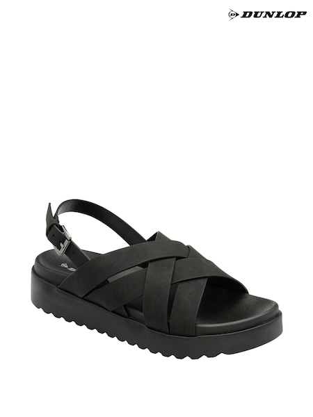 Dunlop Black Ladies Cross-Over Flatform Sandals (N75342) | £30