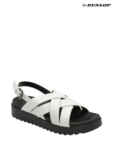 Dunlop White Ladies Cross-Over Flatform Sandals (N75379) | £30
