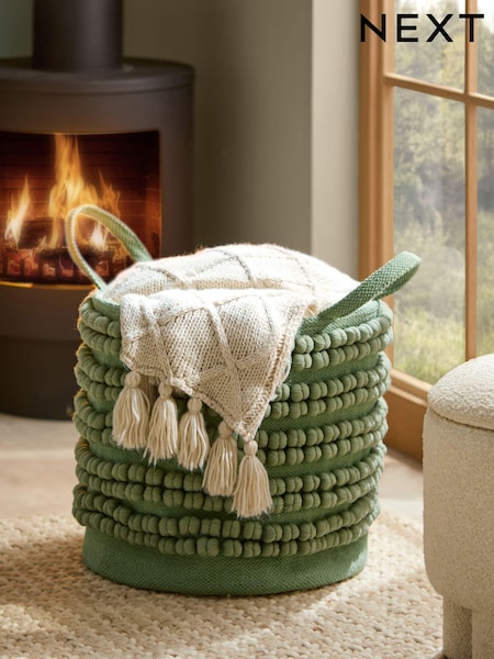 Sage Green Bobble Storage Basket (N76530) | £35