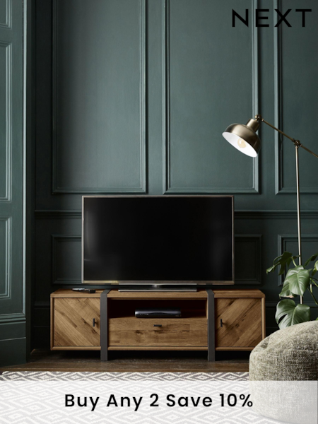 Dark Bronx Chevron Oak Effect Up to 55 inch TV Unit (N76743) | £325