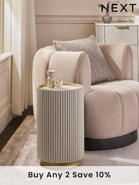 Light Grey Valencia Marble and Mango Wood Side Table (N76756) | £350