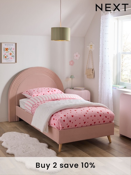 Soft Velvet Blush Pink Kids Iris Upholstered Bed (N76873) | £410