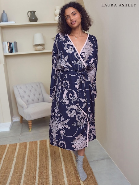 Laura Ashley Navy/Pink Josette Dressing Gown (N76975) | £59