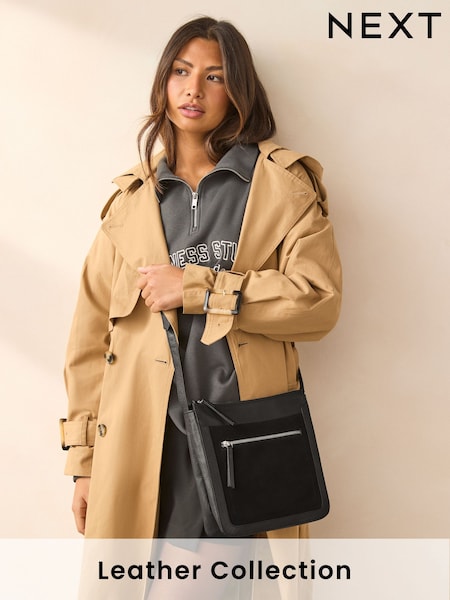 Black Leather Pocket Messenger Bag (N77232) | £38
