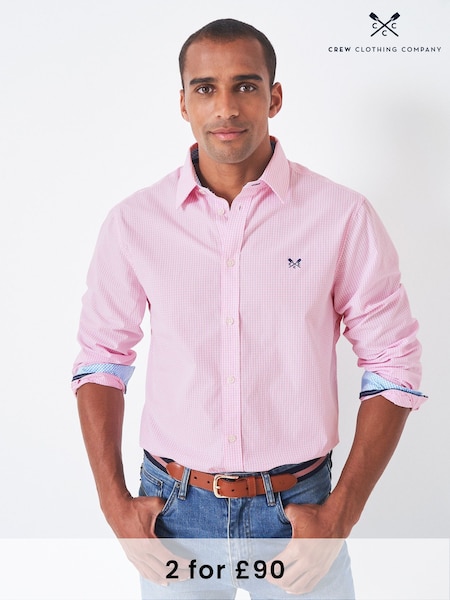 Crew Clothing Company Pink Slim Fit 100% Cotton Micro Gingham Shirt (N77273) | £57