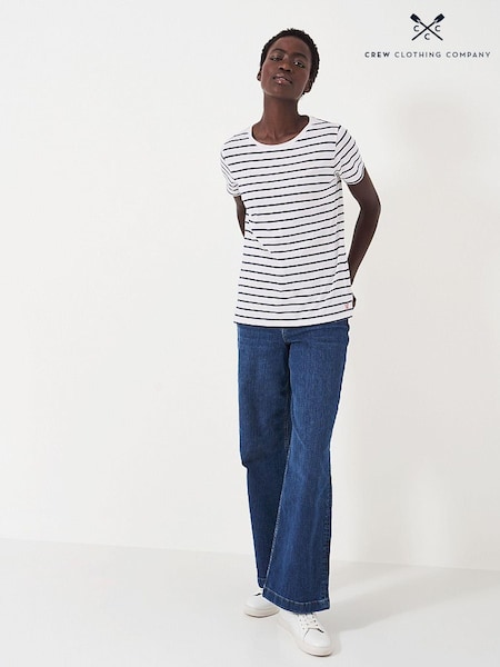 Crew Clothing White 100% Cotton Breton T-Shirt (N77329) | £22