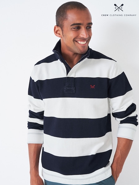 Crew Clothing Blue Stripe Padstow 100% Cotton Piqué Sweatshirt (N77347) | £59