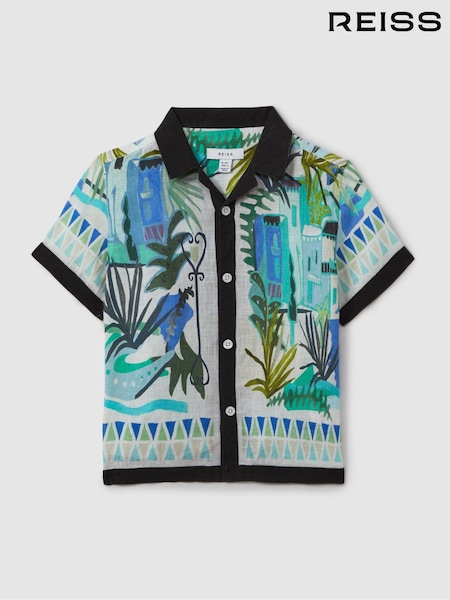 Reiss Blue Multi Belize 13-14 yrs Printed Cuban Collar Shirt (N77537) | £50