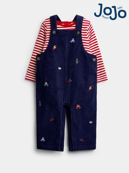 Navy Blue Christmas - Jojo Maman Bébé Embroidered Dungaree & Bodysuit Set