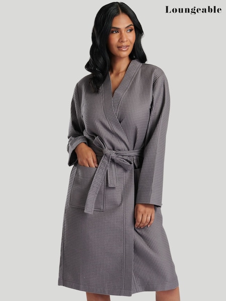 Loungeable Grey 100% Cotton Waffle Robe (N77717) | £35