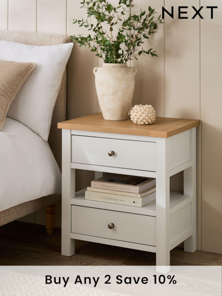 Chalk Malvern Paint Effect 2 Drawer with Shelf Bedside Table (N77721) | £185