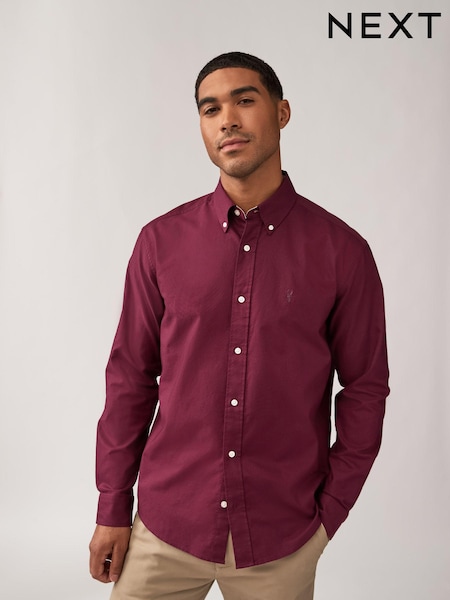 Burgundy Red Regular Fit Long Sleeve Oxford Shirt (N77733) | £26