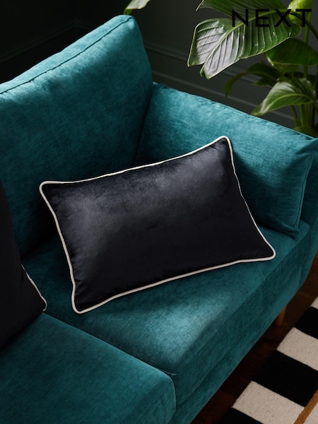 Black 40 x 59cm Matte Velvet Contrast Pipe Cushion (N78117) | £14
