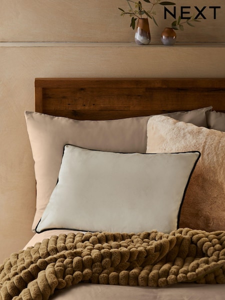 Oatmeal 40 x 59cm Matte Velvet Contrast Pipe Cushion (N78120) | £14
