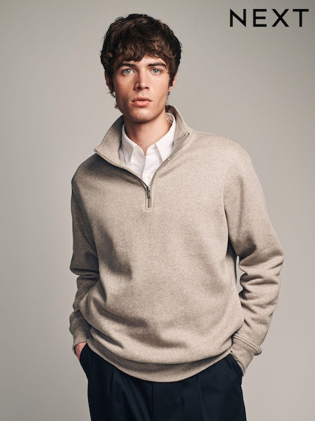 Ecru Jersey Cotton Rich Quarter Zip Sweatshirt (N78148) | £32