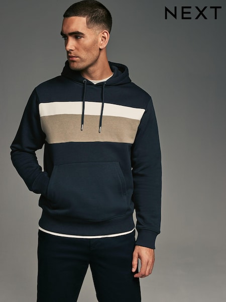 Navy Blue/White/Cream Panel Blocking Hoodie (N78155) | £35