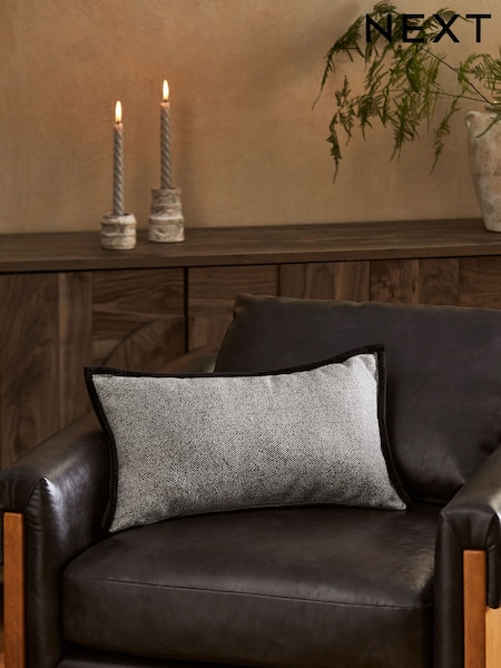 Black 40 x 59cm Aubrey Tweed Velour Trim Cushion (N78165) | £20