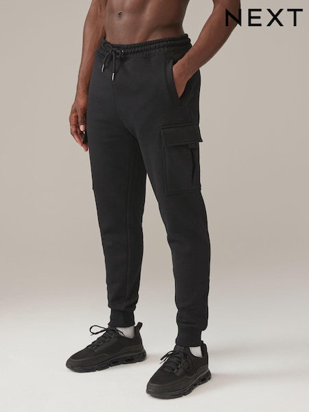 Black Cuff Cotton Rich Jersey Cargo Joggers (N78300) | £28