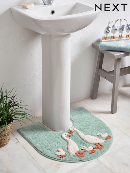 Teal Blue Goose And Friends 100% Cotton Pedestal Mat (N78458) | £14