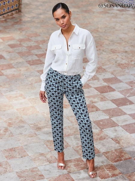 Sosandar Blue Geo Printed Tapered Trousers (N78645) | £55